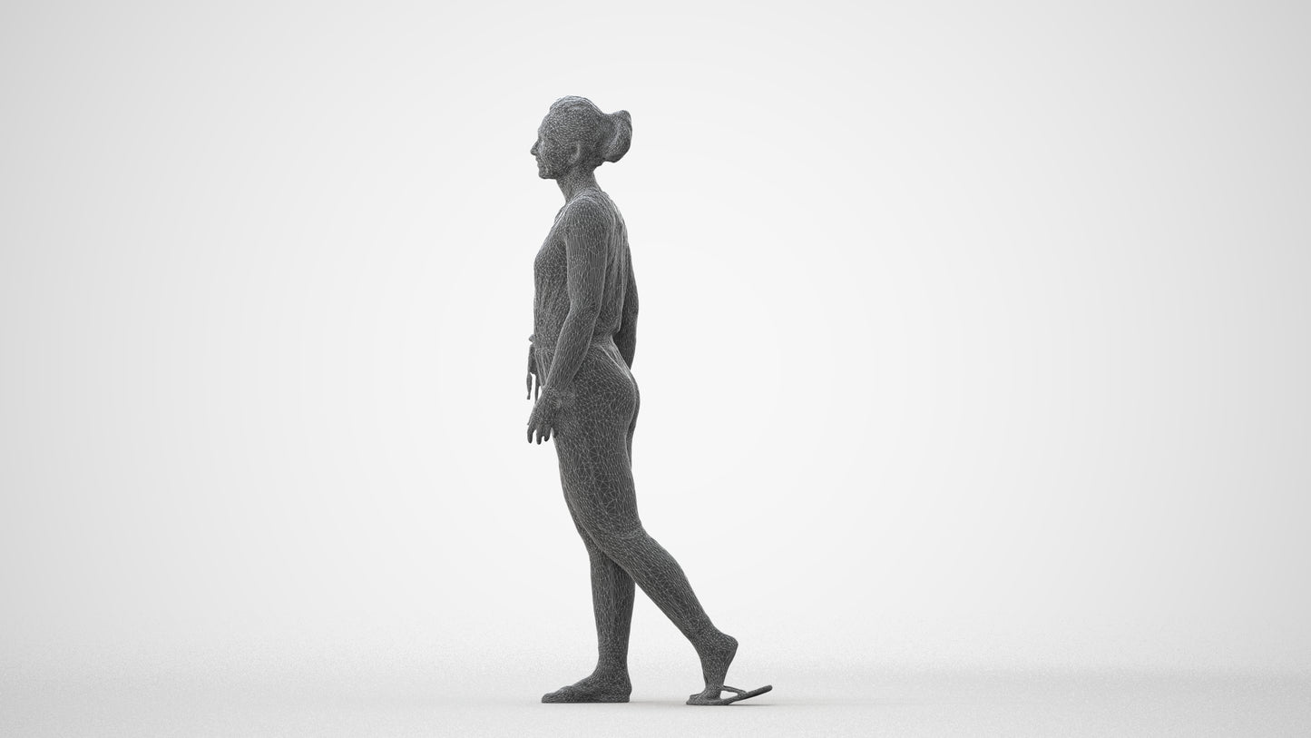 3D human model woman casual walking, photogrammetry scanned person for archviz, square thumbnail