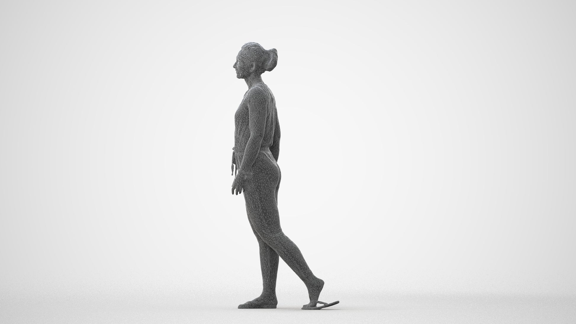 3D human model woman casual walking, photogrammetry scanned person for archviz, square thumbnail