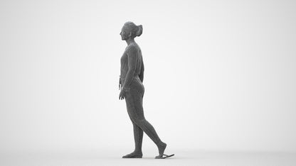 3D human model woman casual walking, photogrammetry scanned person for archviz, square thumbnail