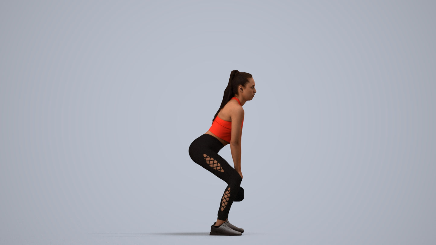 realistic 3D human woman sport, archviz people FBX OBJ for Blender, side view render