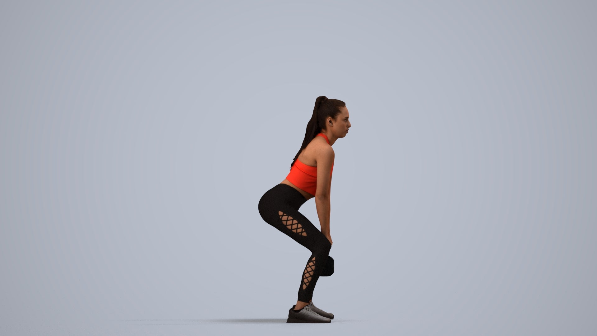 realistic 3D human woman sport, archviz people FBX OBJ for Blender, side view render
