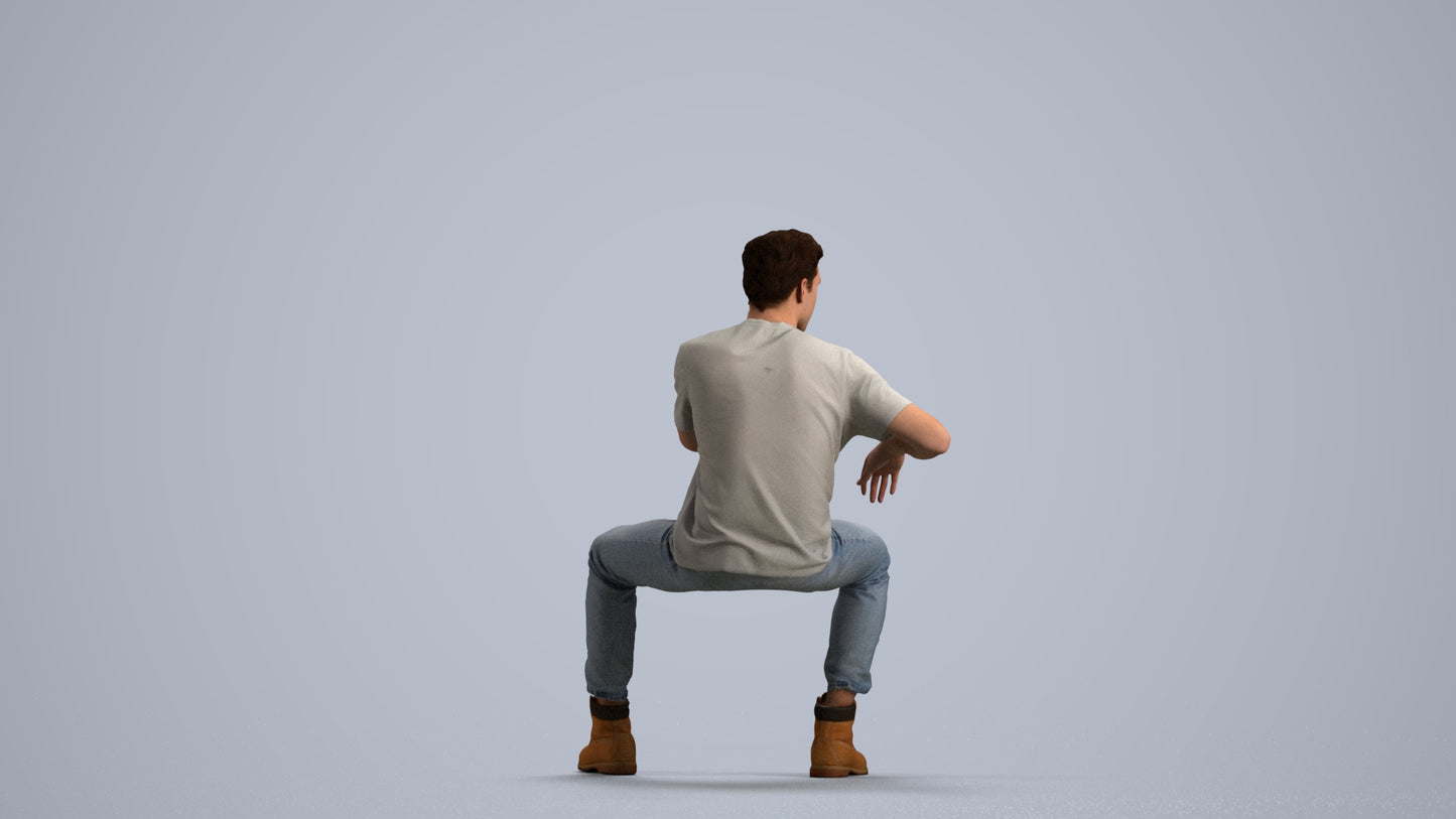 3D people model man casual sitting, scanned human for 3ds Max rendering, front view render