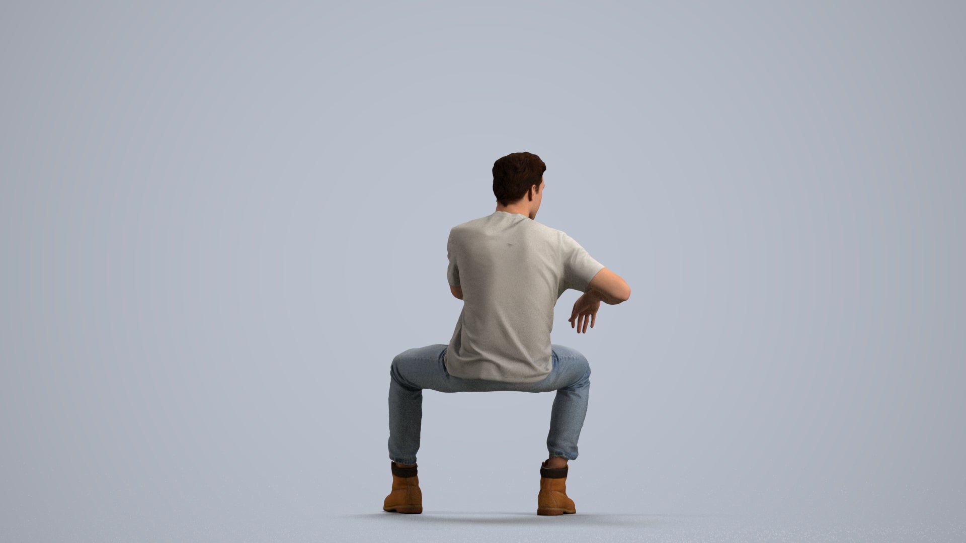 3D people model man casual sitting, scanned human for 3ds Max rendering, front view render