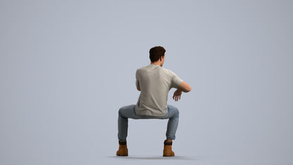 3D people model man casual sitting, scanned human for 3ds Max rendering, front view render