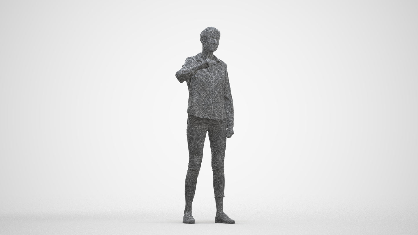 3D scanned senior woman standing casual, photorealistic archviz people for Enscape and SketchUp