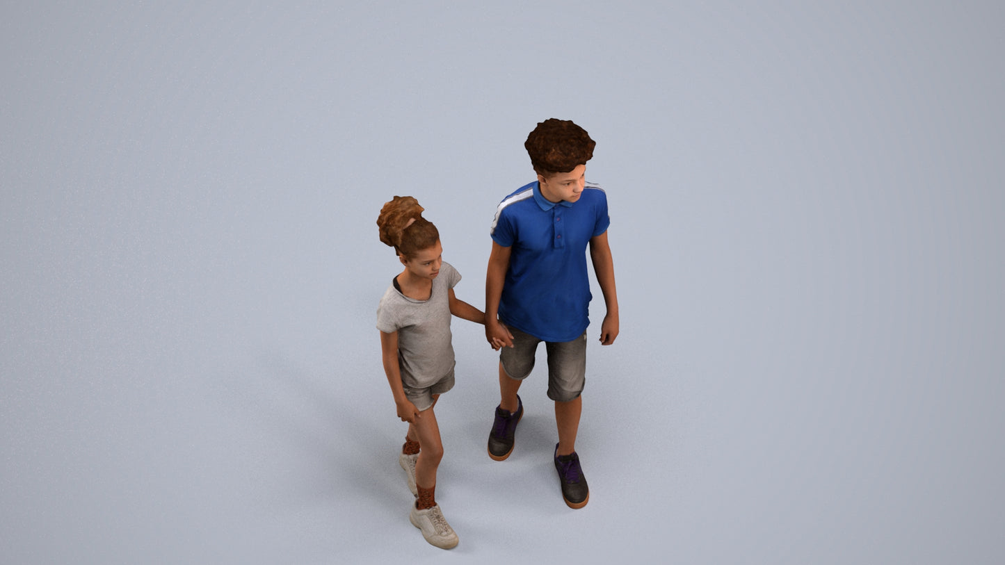 3D human model girl casual kids, photogrammetry scanned person for archviz, back view render