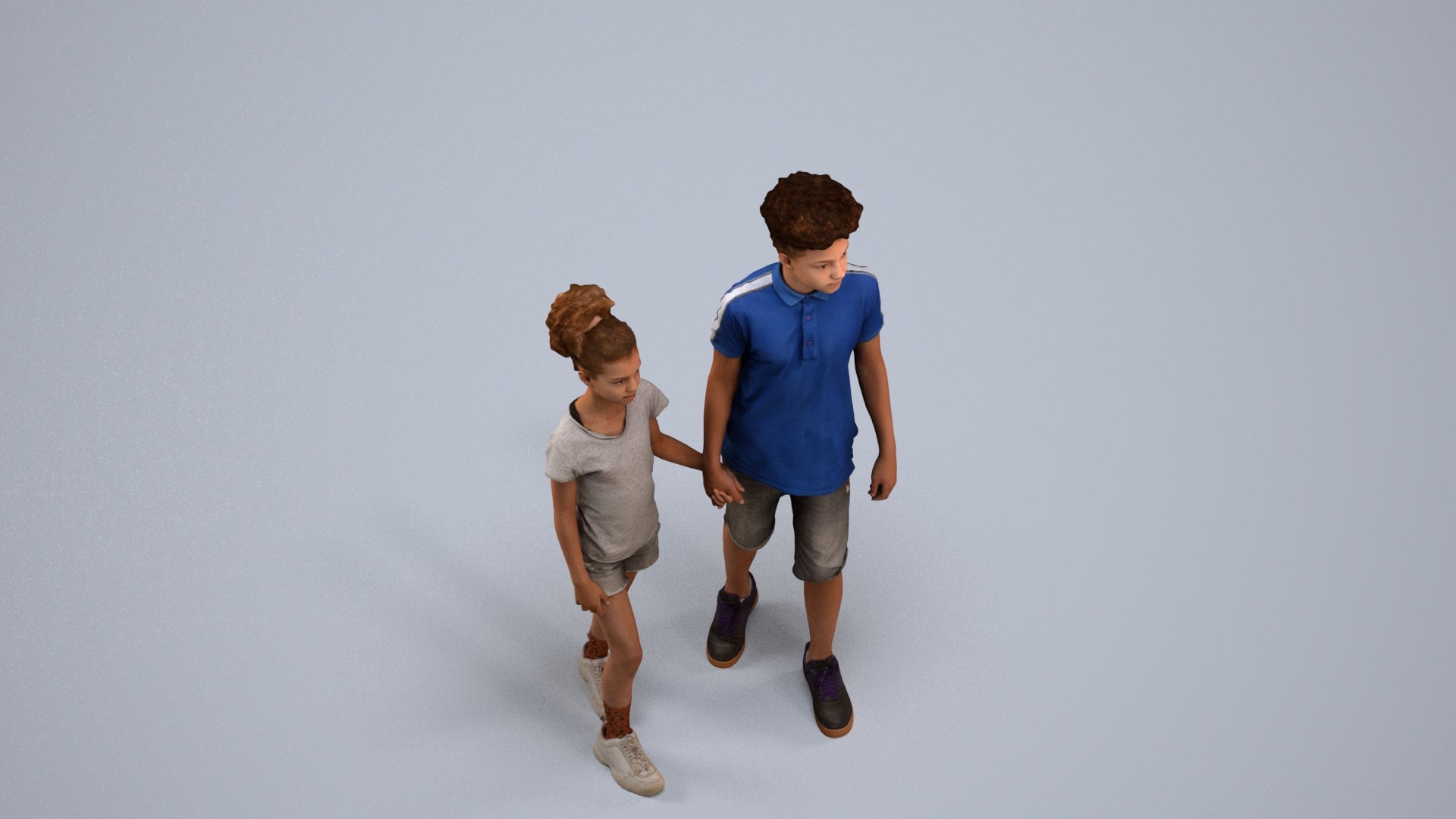 3D human model girl casual kids, photogrammetry scanned person for archviz, back view render
