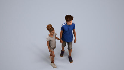 3D human model girl casual kids, photogrammetry scanned person for archviz, back view render