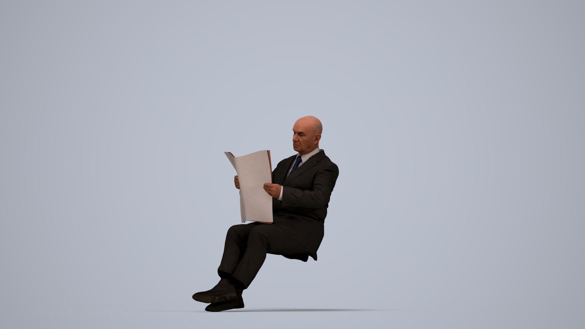 realistic 3D people senior man business sitting, render-ready for V-Ray and Corona, FBX OBJ, top-down view render