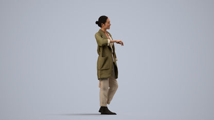 realistic 3D woman casual standing, scanned archviz people for Blender and 3ds Max, side view render