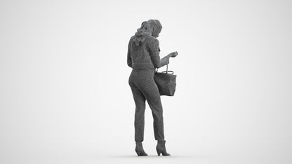realistic 3D woman business standing, scanned archviz people for Blender and 3ds Max, wireframe front view
