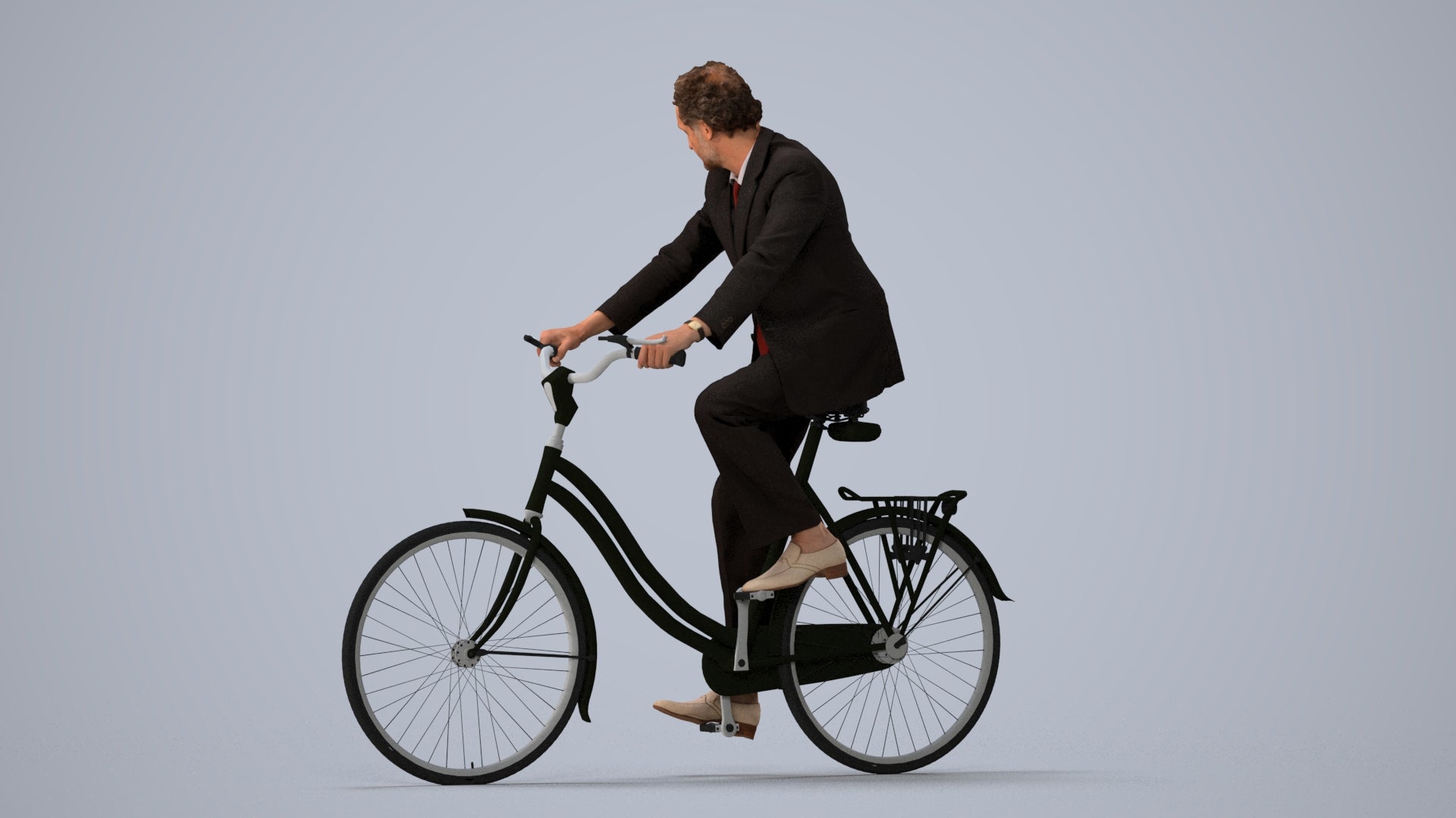 scanned 3D man business cycling, photogrammetry people for Enscape and V-Ray, three-quarter view render