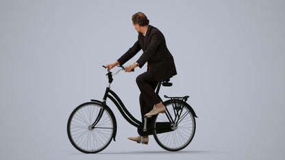 scanned 3D man business cycling, photogrammetry people for Enscape and V-Ray, three-quarter view render
