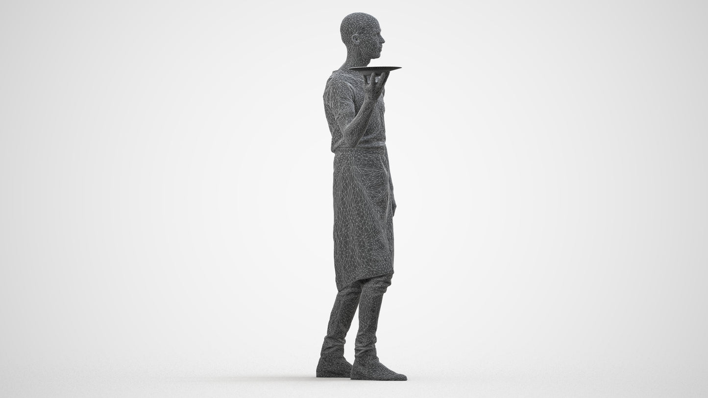 realistic 3D human man hospitality, archviz people FBX OBJ for Blender, wireframe side view