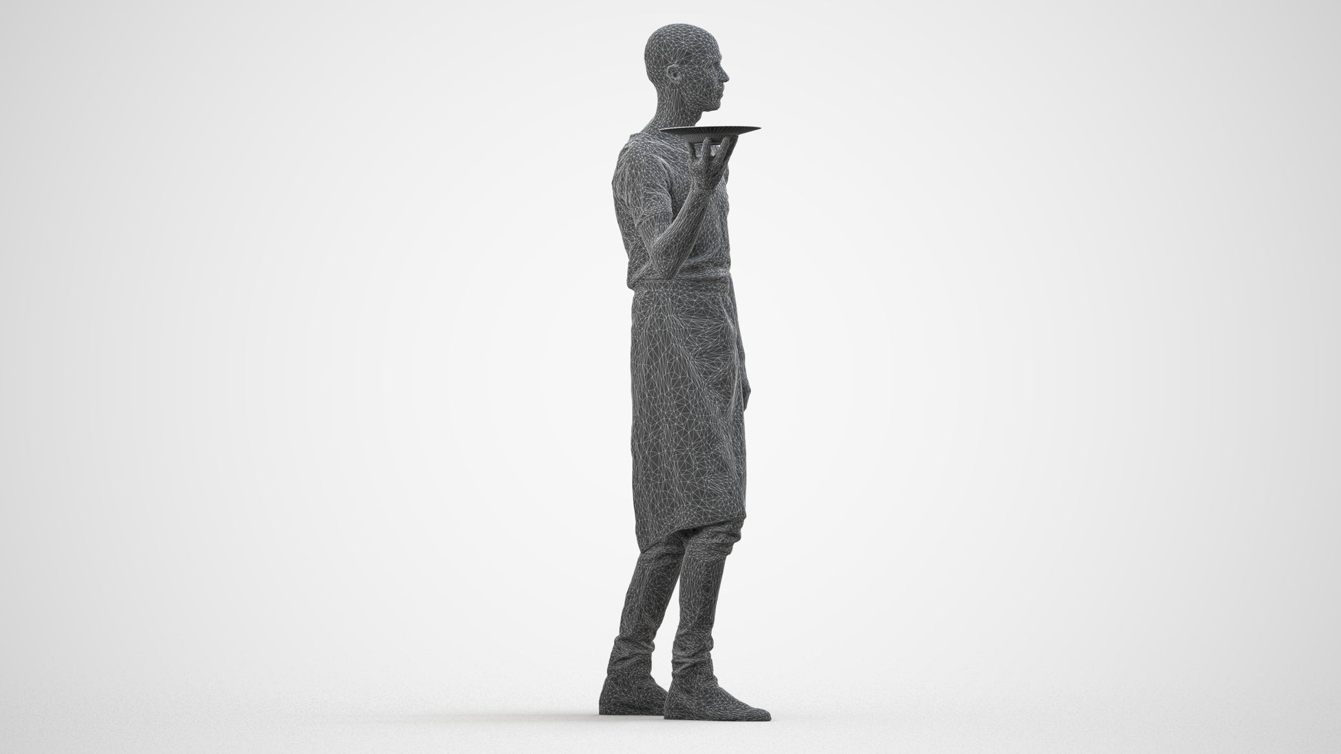 realistic 3D human man hospitality, archviz people FBX OBJ for Blender, wireframe side view