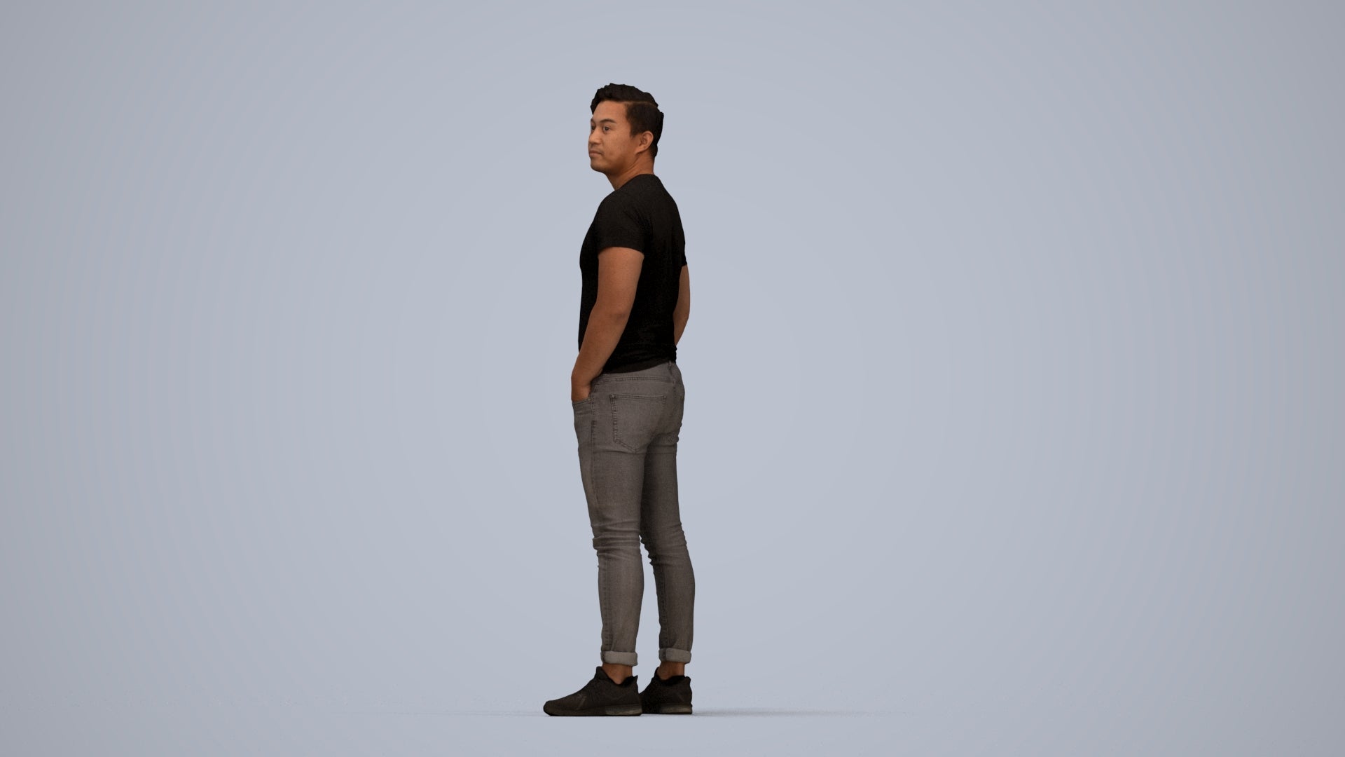 3D people model man casual standing, scanned human for 3ds Max rendering, top-down view render