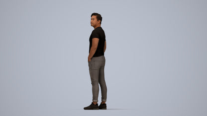 3D people model man casual standing, scanned human for 3ds Max rendering, top-down view render