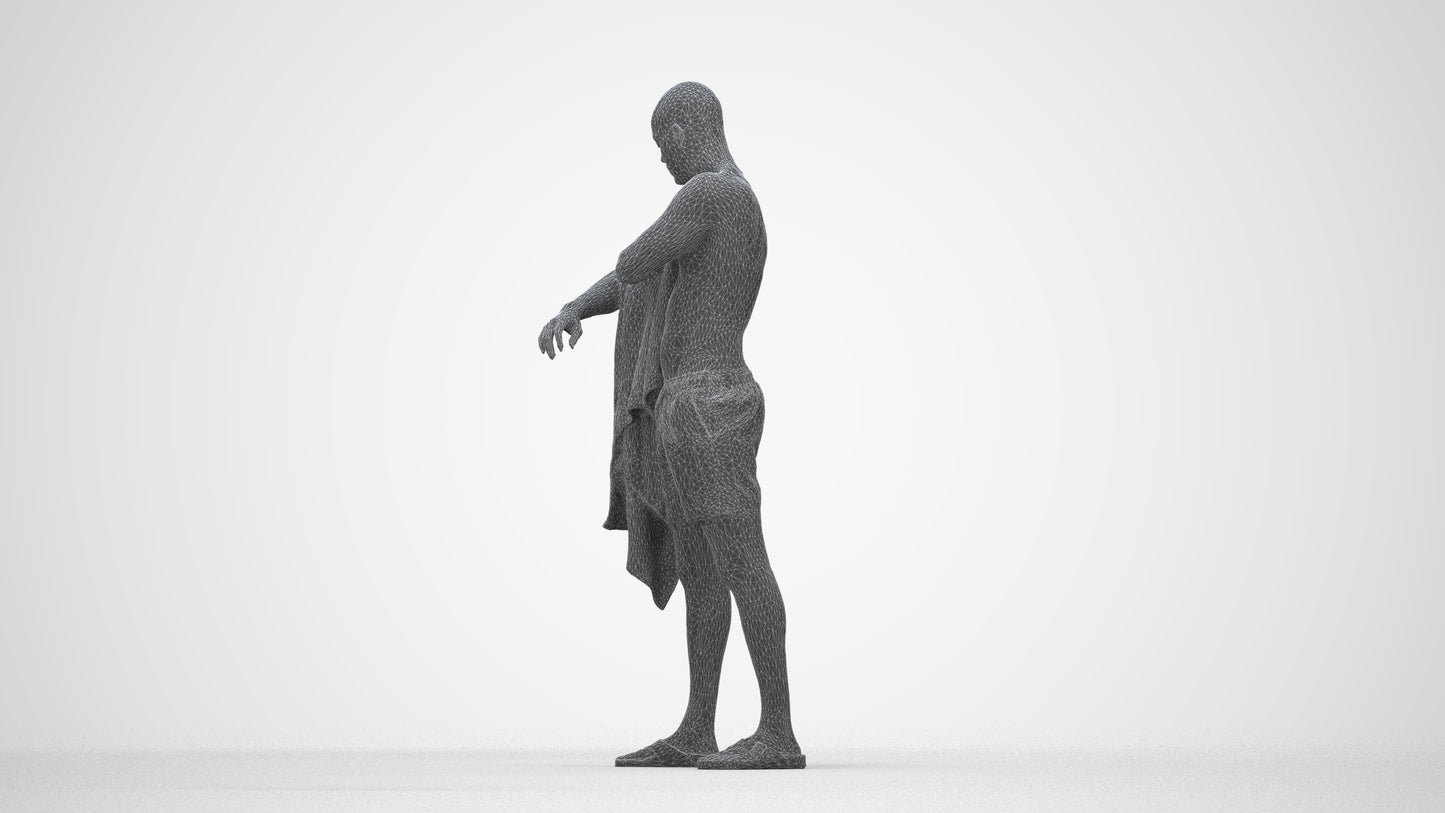 3D people model man pool, scanned human for 3ds Max rendering, wireframe back view