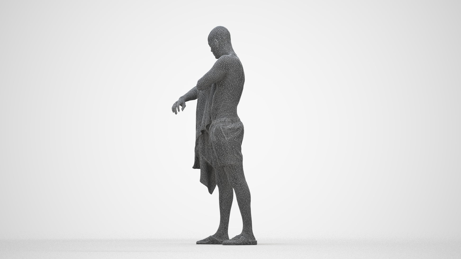 3D people model man pool, scanned human for 3ds Max rendering, wireframe back view