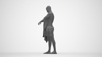 3D people model man pool, scanned human for 3ds Max rendering, wireframe back view