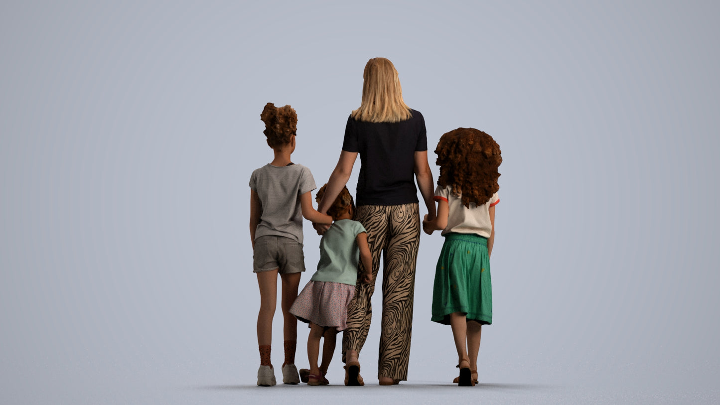 3D scanned girl kids casual, photorealistic archviz people for Enscape and SketchUp, front view render