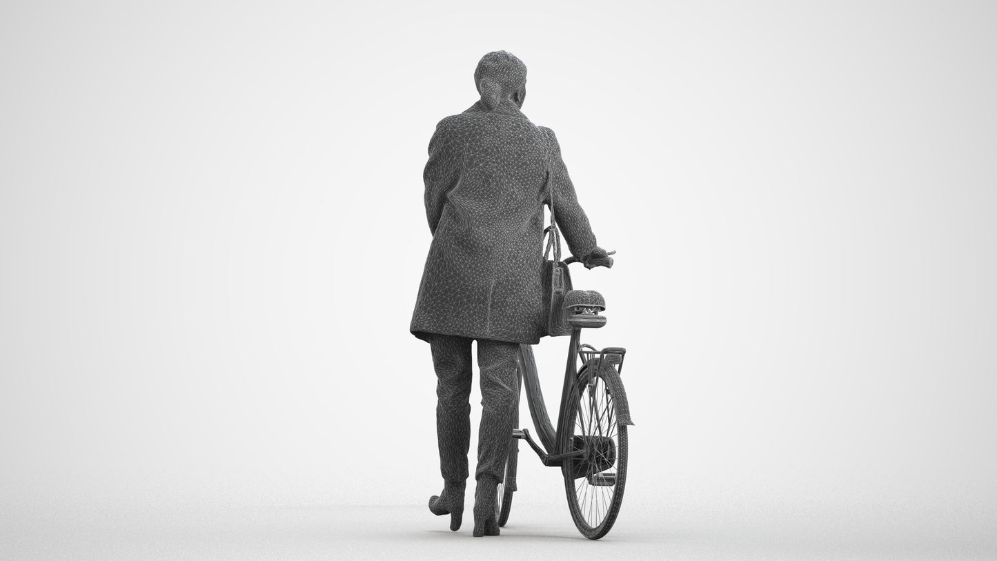 realistic 3D people woman business cycling, render-ready for V-Ray and Corona, FBX OBJ, wireframe front view
