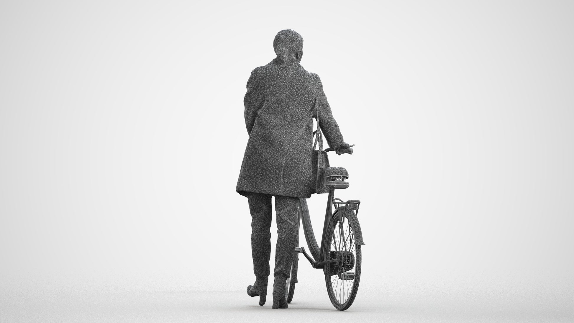 realistic 3D people woman business cycling, render-ready for V-Ray and Corona, FBX OBJ, wireframe front view