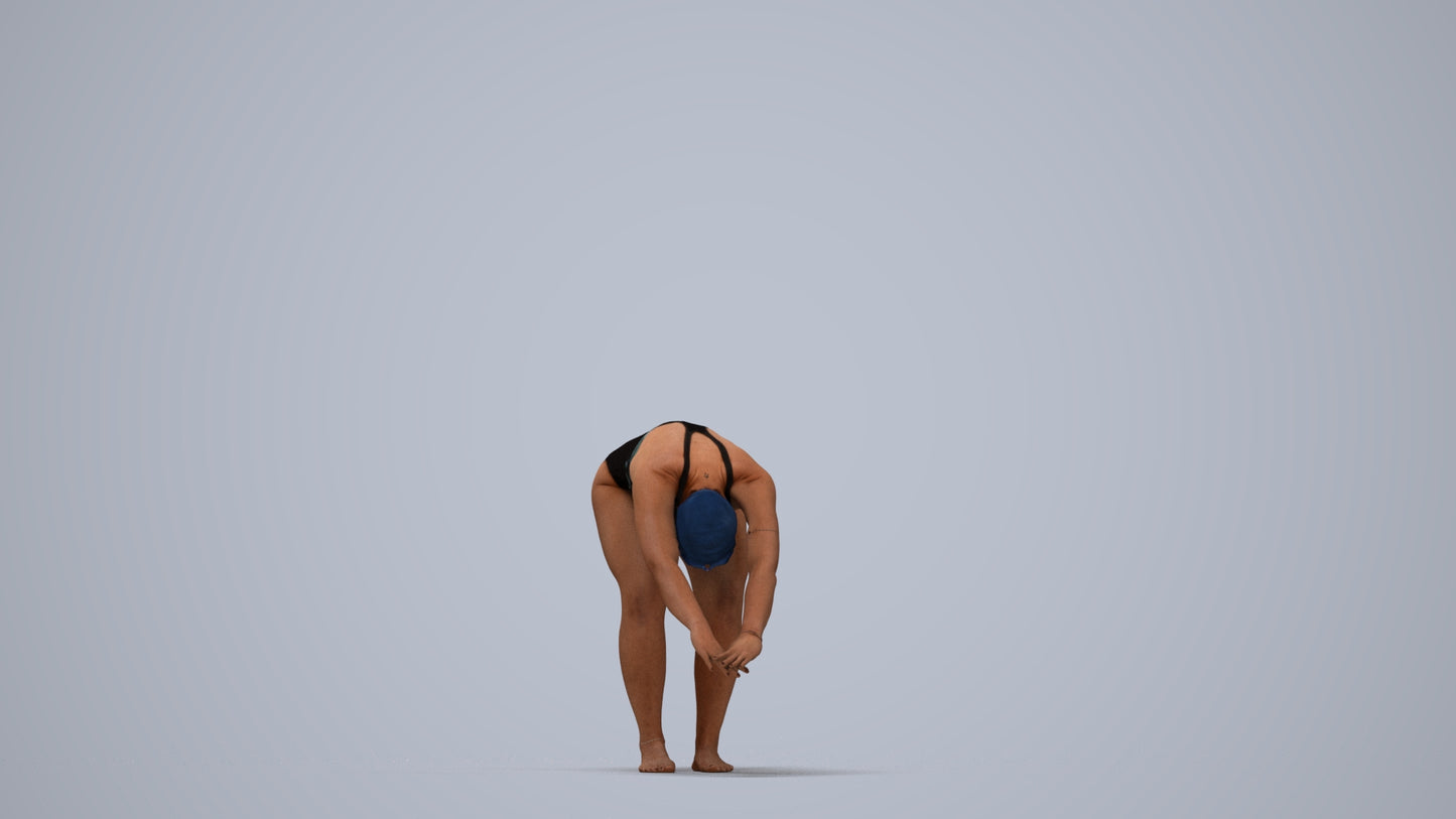 3D human model woman sport pool, photogrammetry scanned person for archviz, top-down view render