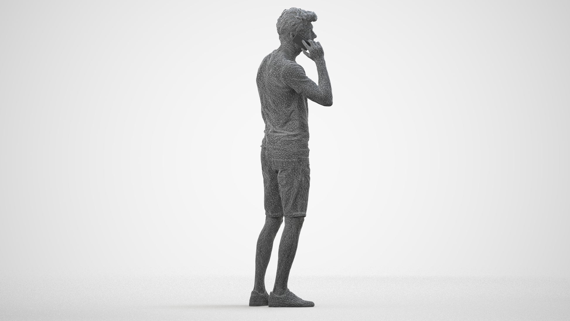 scanned 3D man casual standing, photogrammetry people for Enscape and V-Ray, wireframe side view