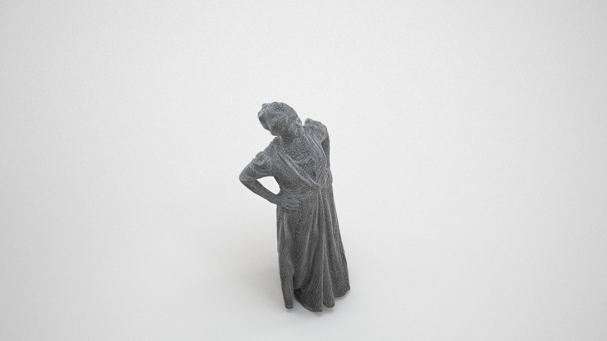 3D scanned woman standing casual, photorealistic archviz people for Enscape and SketchUp, wireframe three-quarter view