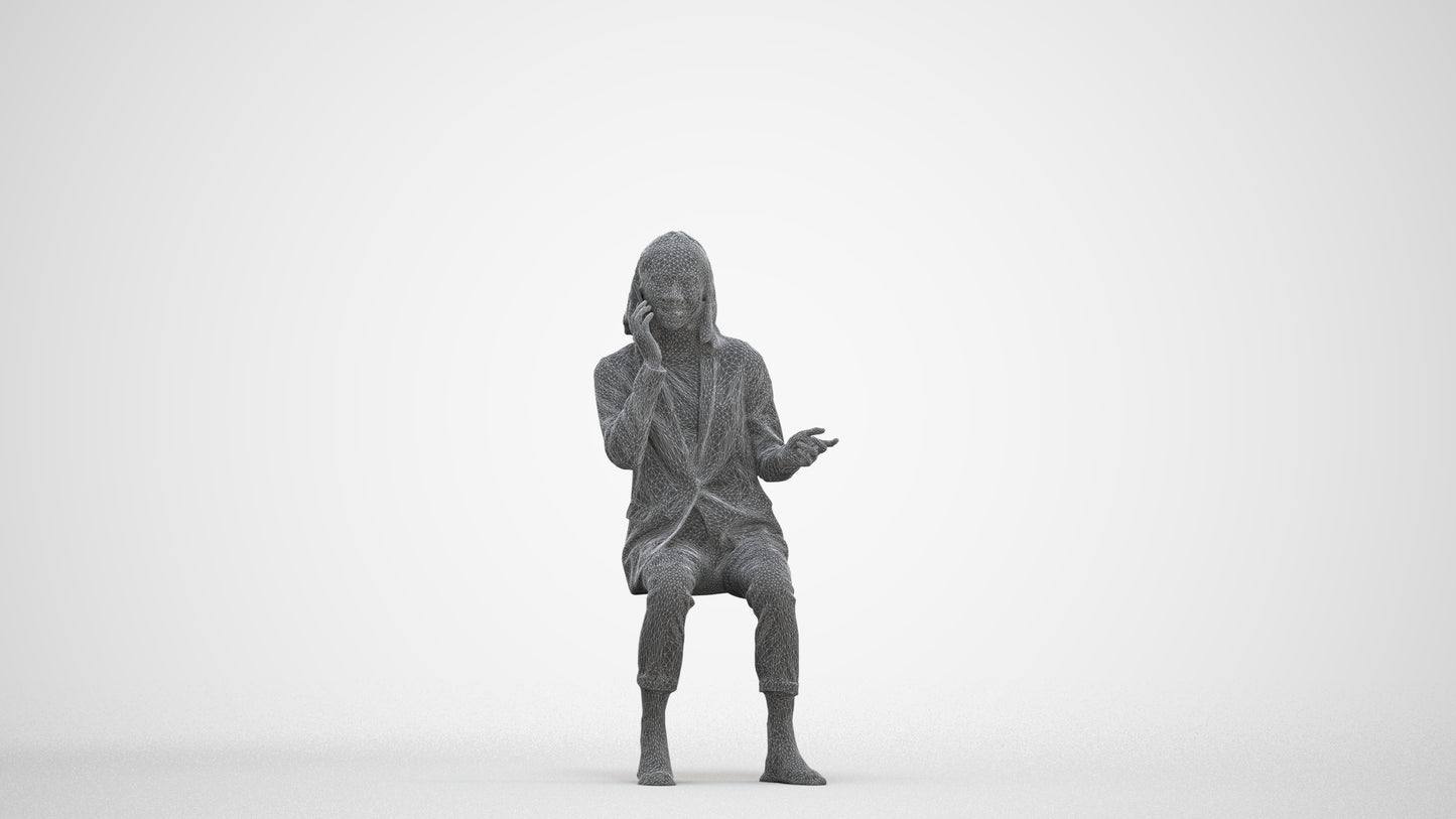 3D human model woman business, photogrammetry scanned person for archviz, three-quarter front view render