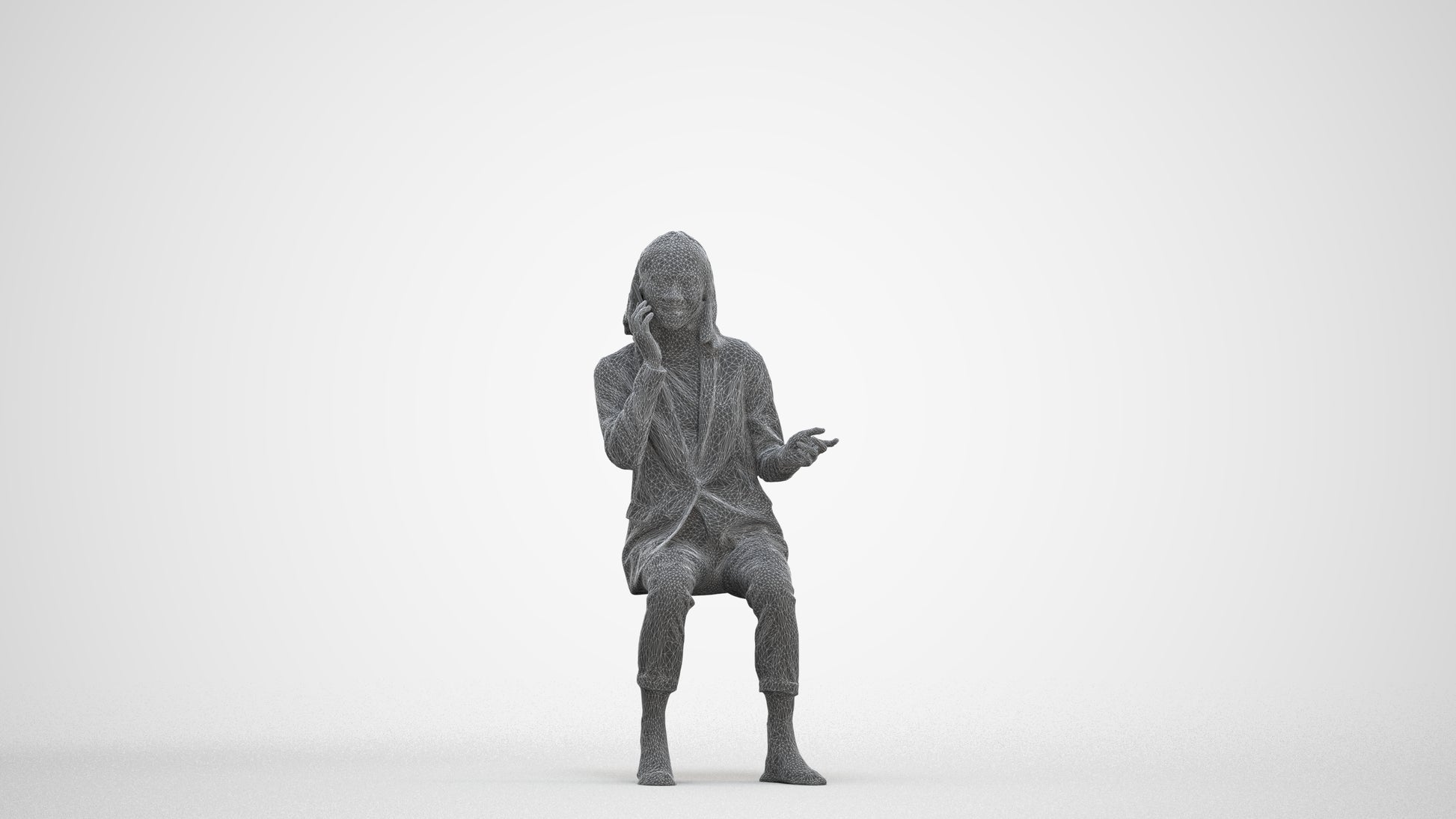 3D human model woman business, photogrammetry scanned person for archviz, three-quarter front view render