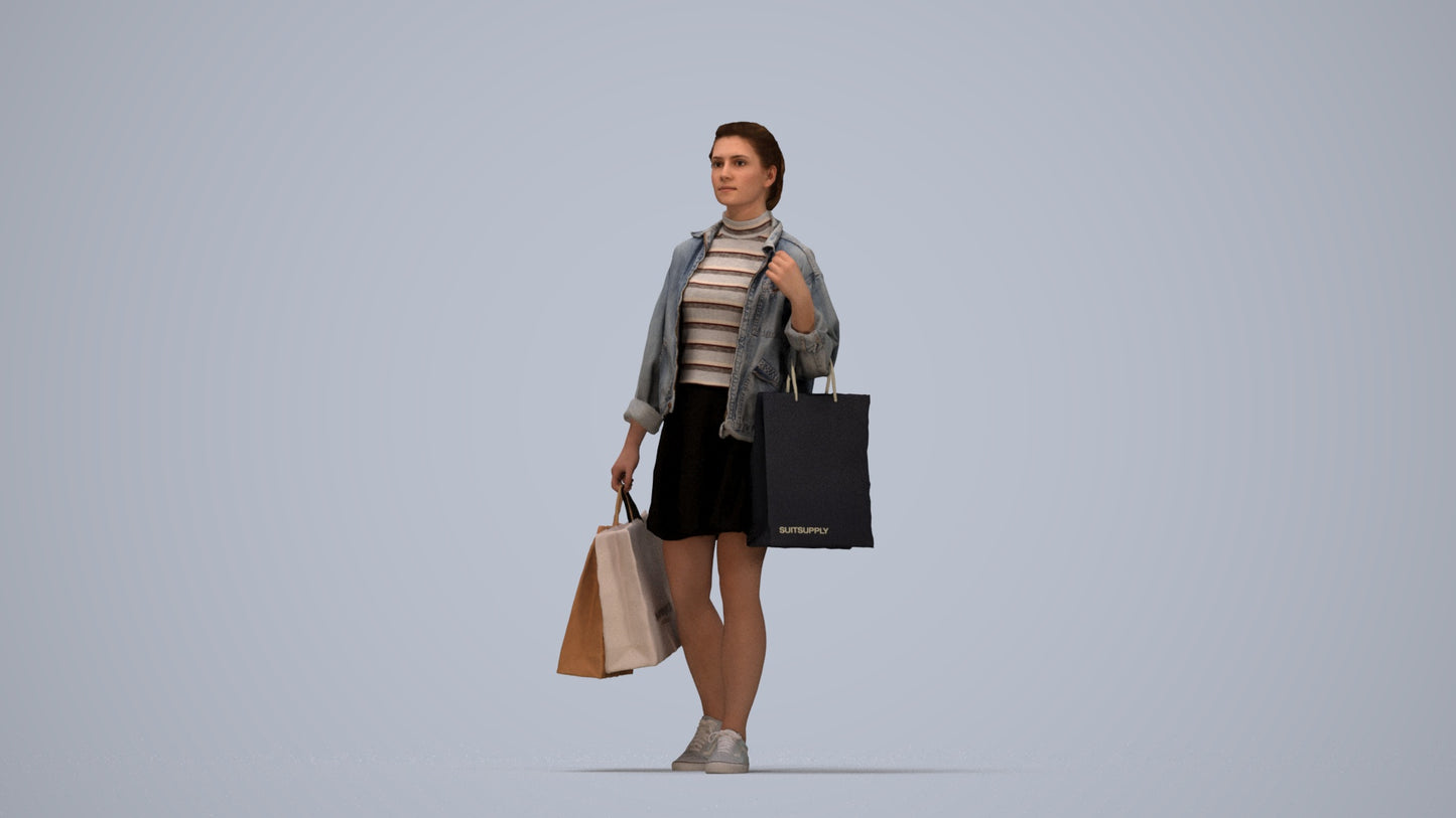 realistic 3D human woman casual walking, archviz people FBX OBJ for Blender, top-down view render