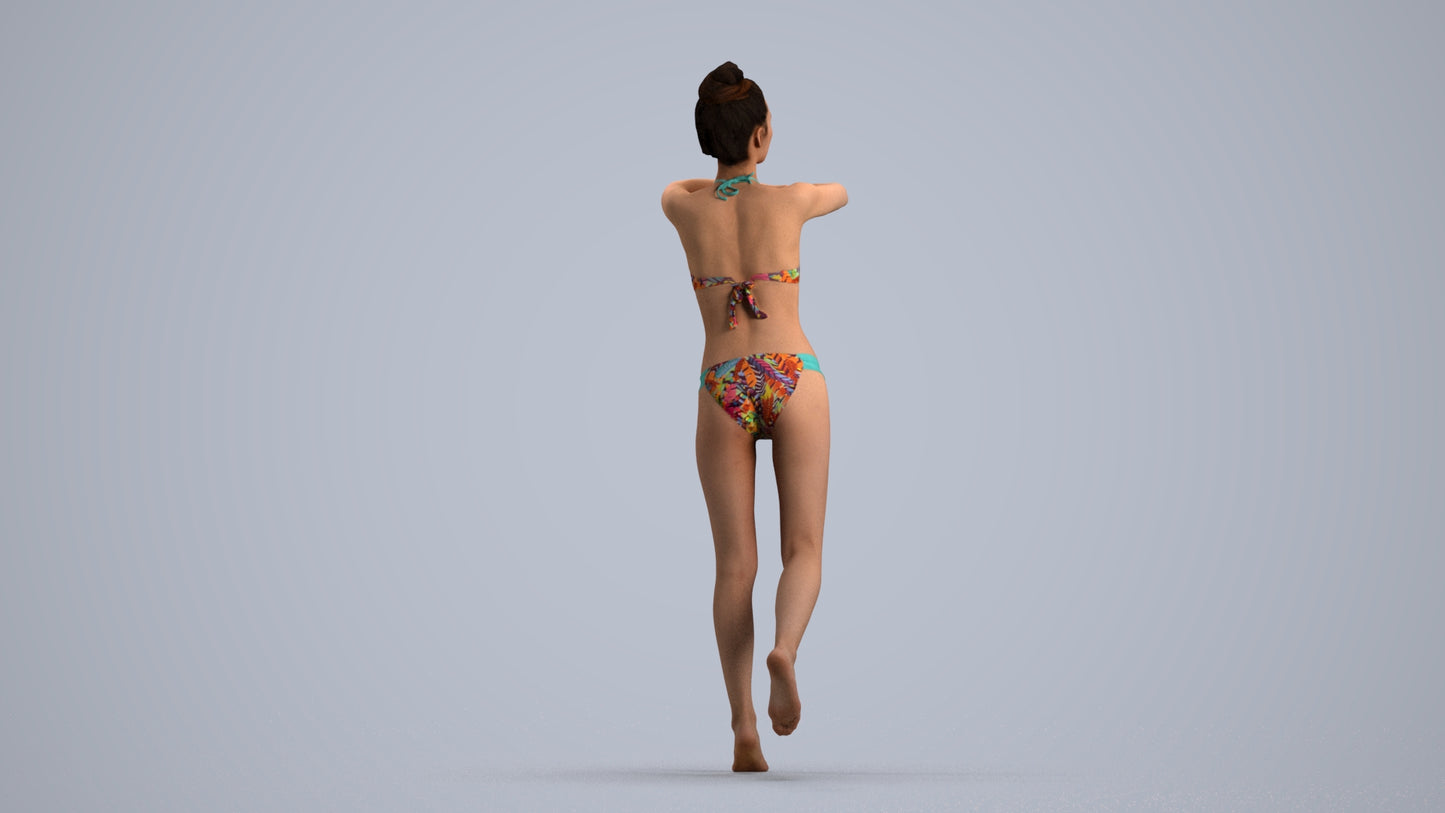 photogrammetry 3D woman pool, realistic human model archviz FBX, front view render