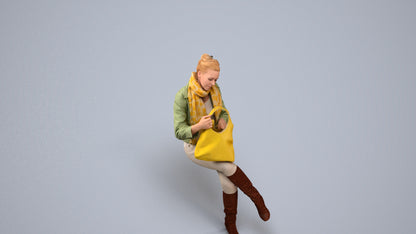 realistic 3D human woman casual sitting, archviz people FBX OBJ for Blender, back view render
