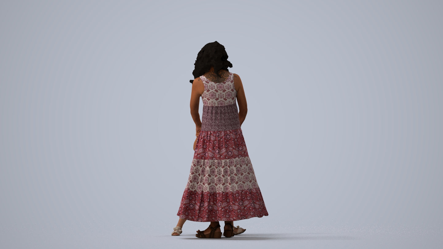 3D scanned girl kids casual, photorealistic archviz people for Enscape and SketchUp, three-quarter view render