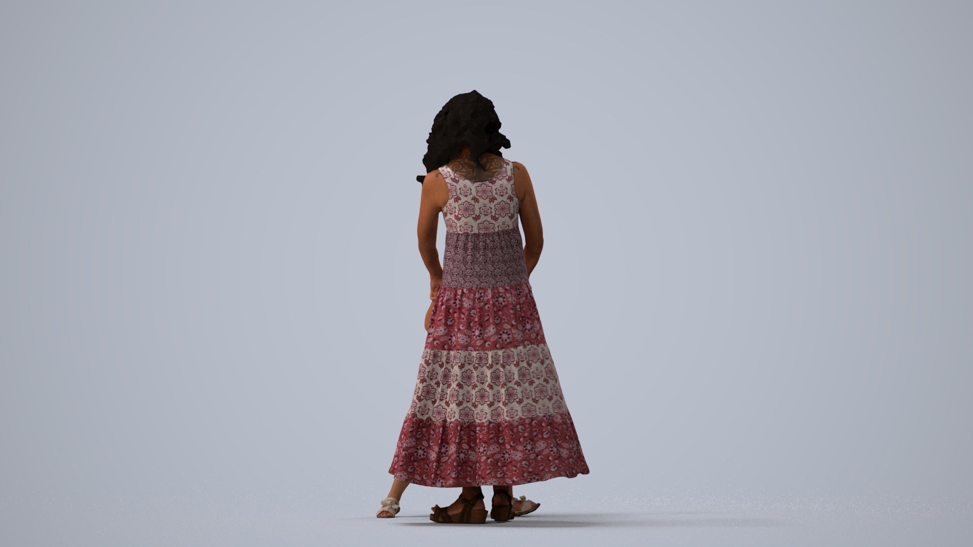 3D scanned girl kids casual, photorealistic archviz people for Enscape and SketchUp, three-quarter view render