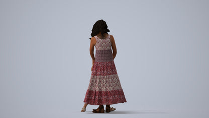 3D scanned girl kids casual, photorealistic archviz people for Enscape and SketchUp, three-quarter view render