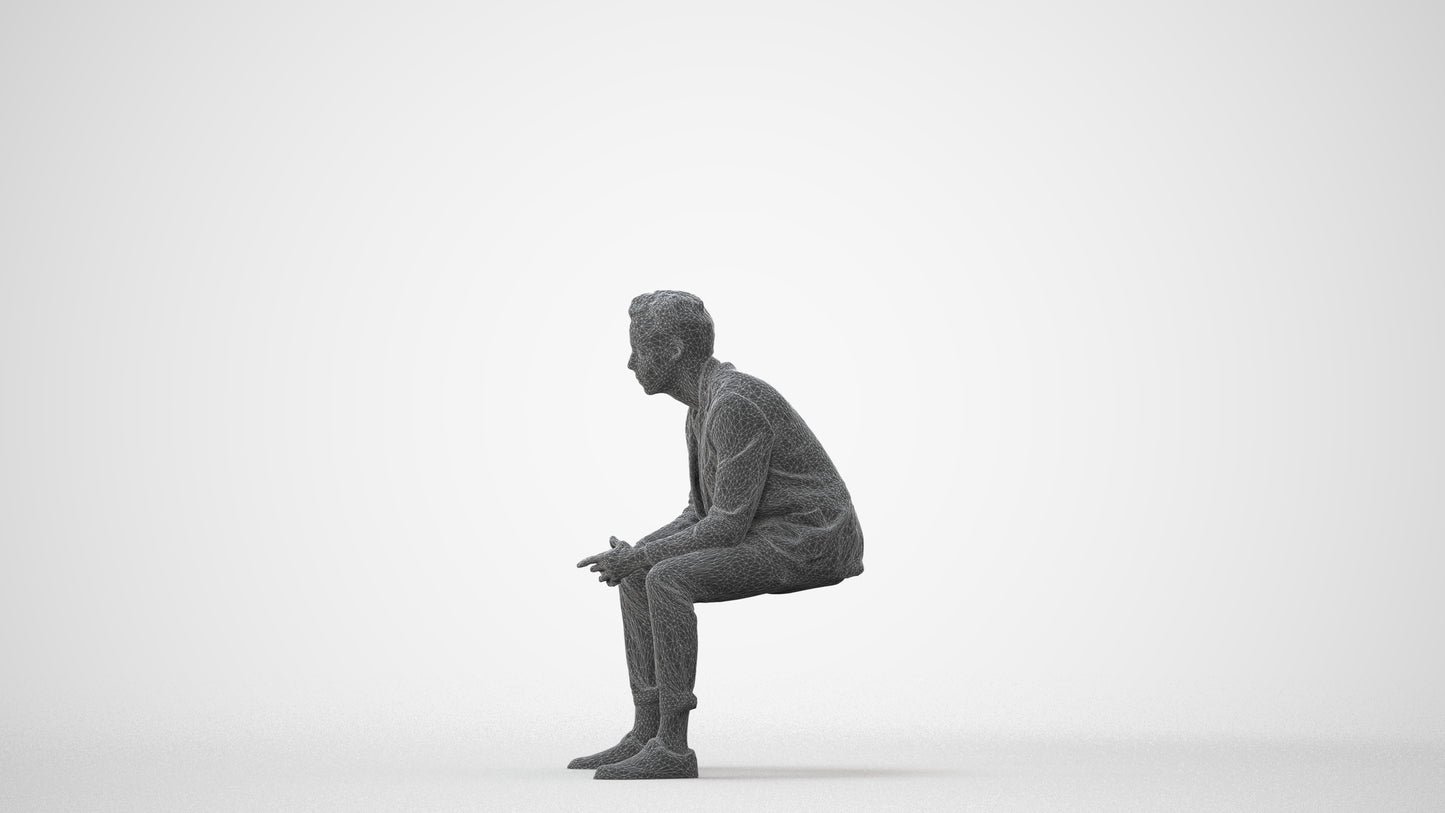 photogrammetry 3D man business sitting, realistic human model archviz FBX, square thumbnail