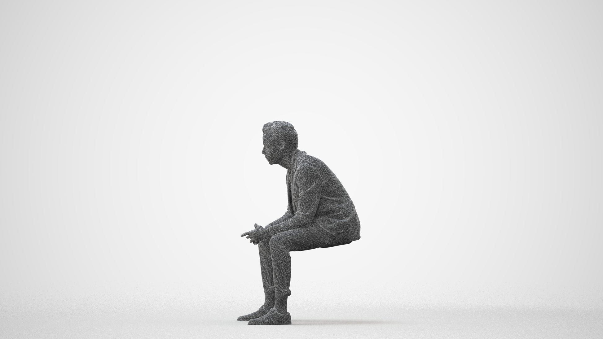 photogrammetry 3D man business sitting, realistic human model archviz FBX, square thumbnail