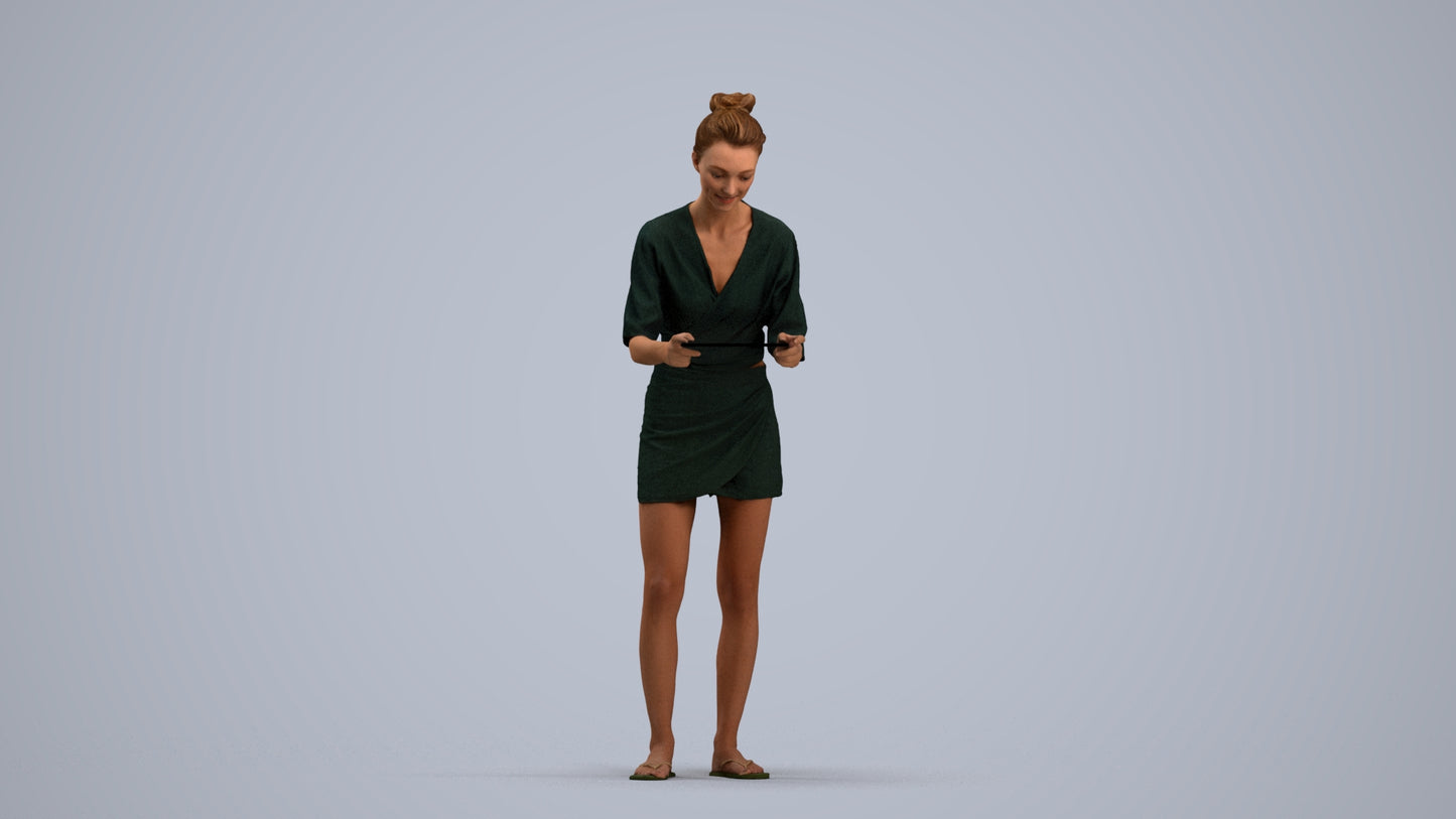 realistic 3D woman casual standing, scanned archviz people for Blender and 3ds Max, standing pose render