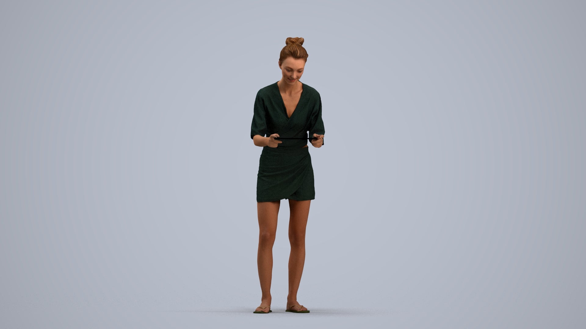realistic 3D woman casual standing, scanned archviz people for Blender and 3ds Max, standing pose render