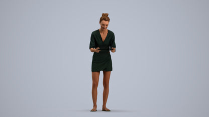 realistic 3D woman casual standing, scanned archviz people for Blender and 3ds Max, standing pose render
