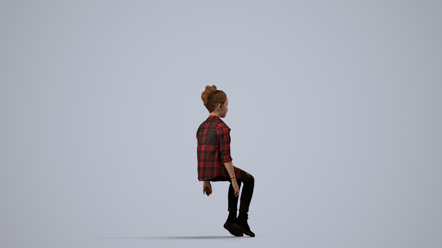 photogrammetry 3D girl casual kids, realistic human model archviz FBX, side view render