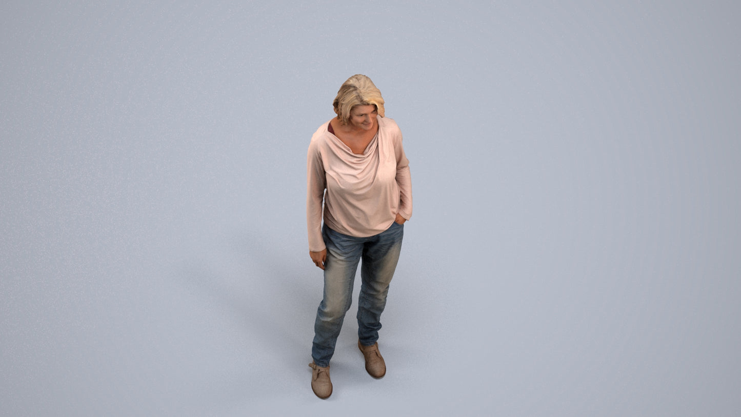 3D people model woman casual standing, scanned human for 3ds Max rendering, back view render