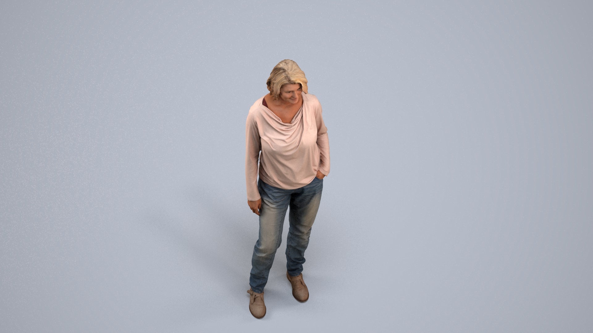 3D people model woman casual standing, scanned human for 3ds Max rendering, back view render