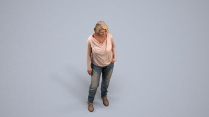 3D people model woman casual standing, scanned human for 3ds Max rendering, back view render