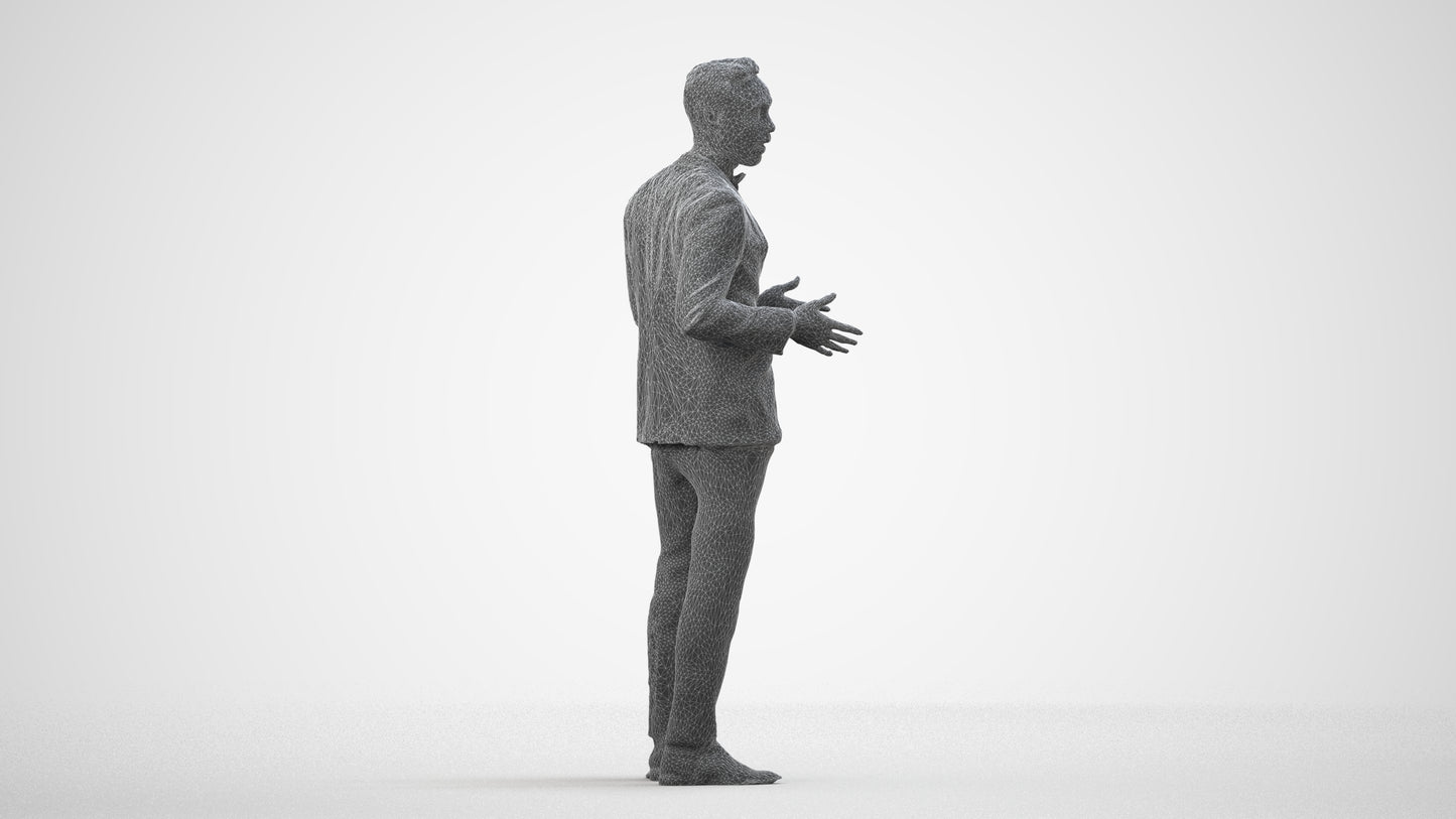3D people model man formal formalaffairs, scanned human for 3ds Max rendering, wireframe side view