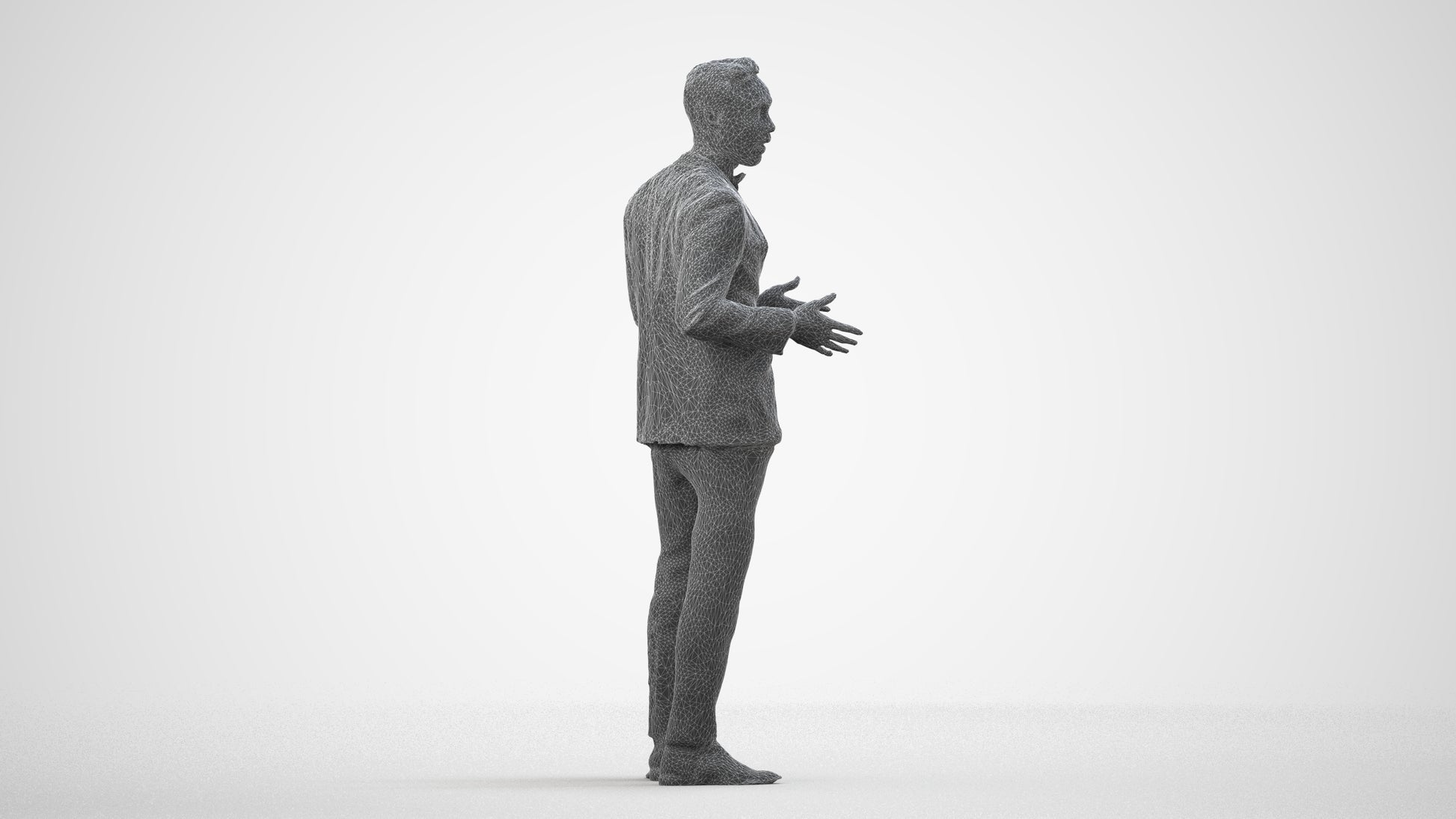 3D people model man formal formalaffairs, scanned human for 3ds Max rendering, wireframe side view