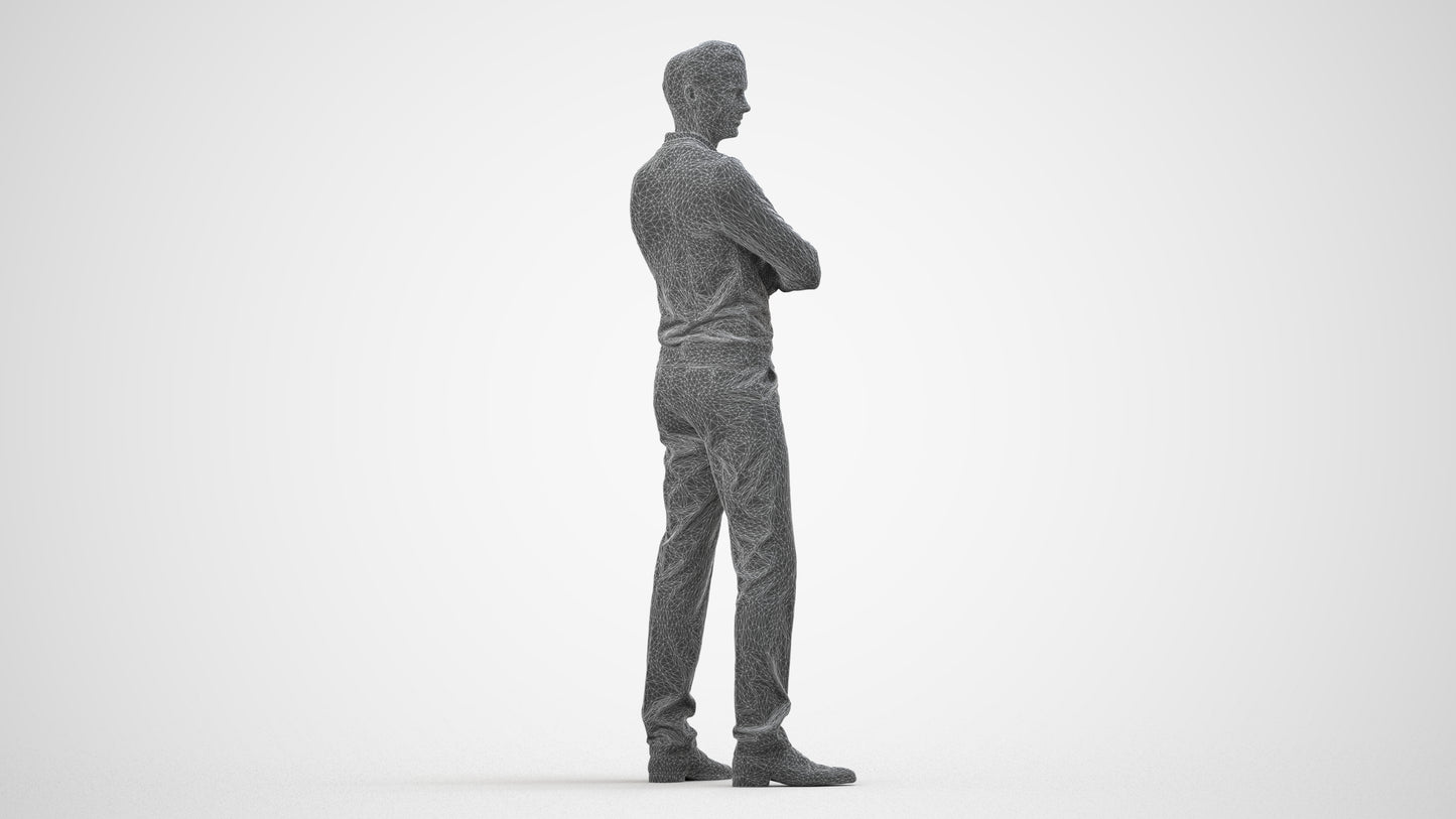 photogrammetry 3D man casual standing, realistic human model archviz FBX, wireframe side view